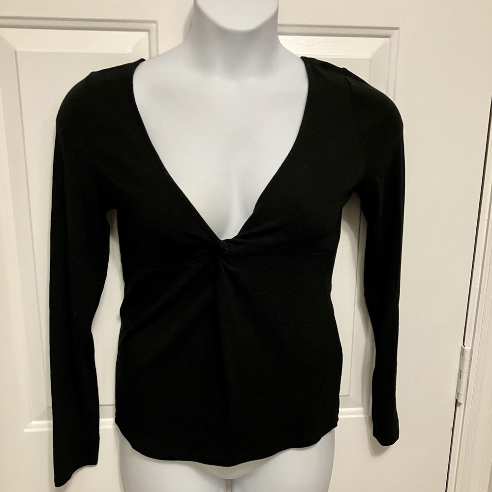 Aritzia Babaton Sweater Women's Large Black Deep V Neck Knit Rayon Blend